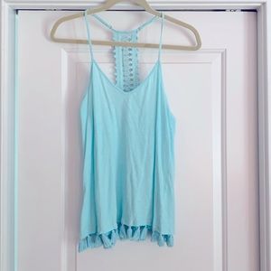 Lilly Pulitzer Aqua T-back Tassel tank
